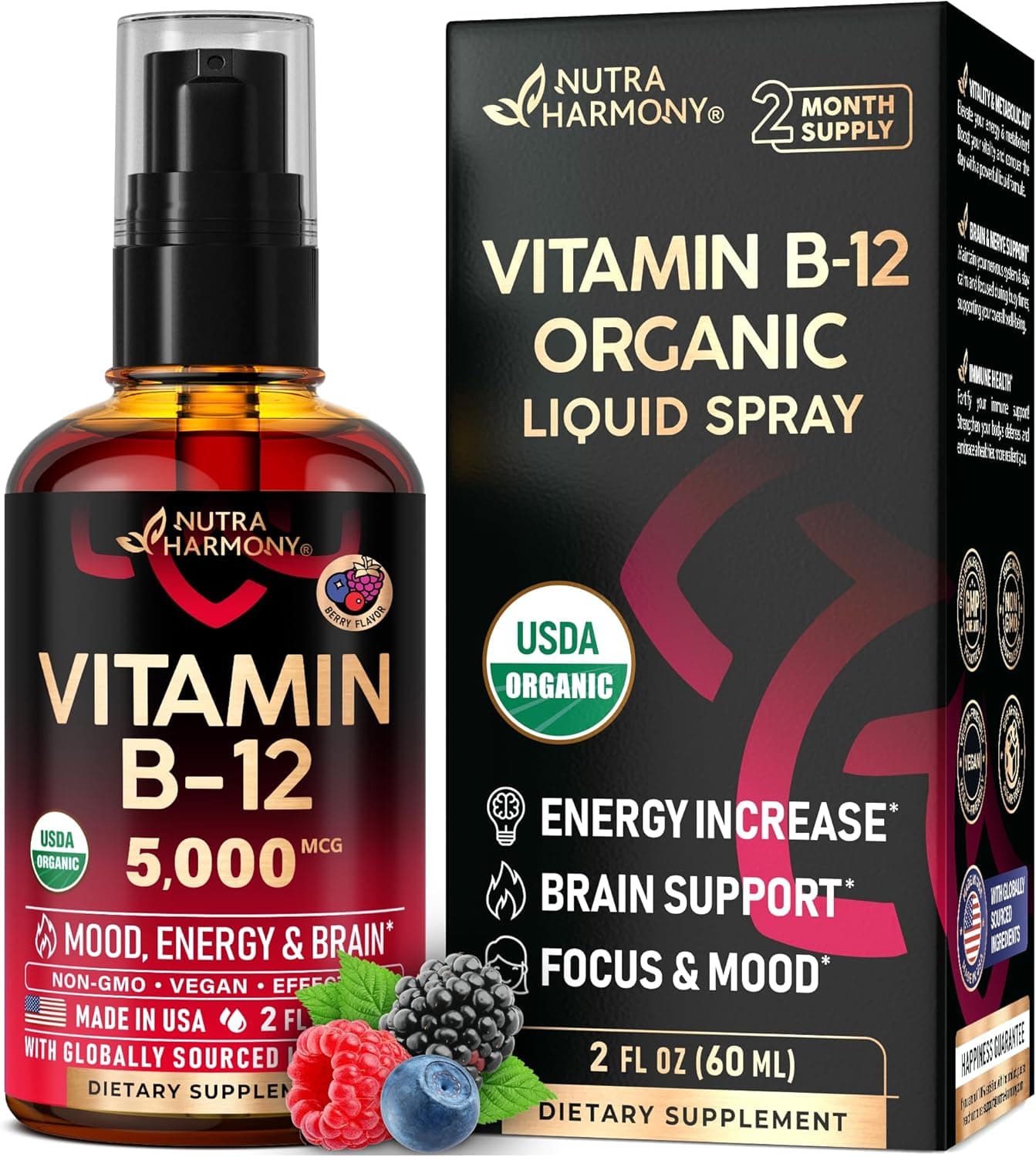 USDA Organic Vitamin B12 Sublingual Spray - 5000 mcg Liquid…