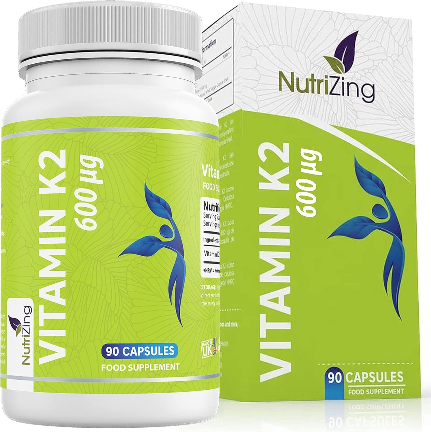 NutriZing K2 Vitamin Supplement MK7-600mcg - 90 Capsules…