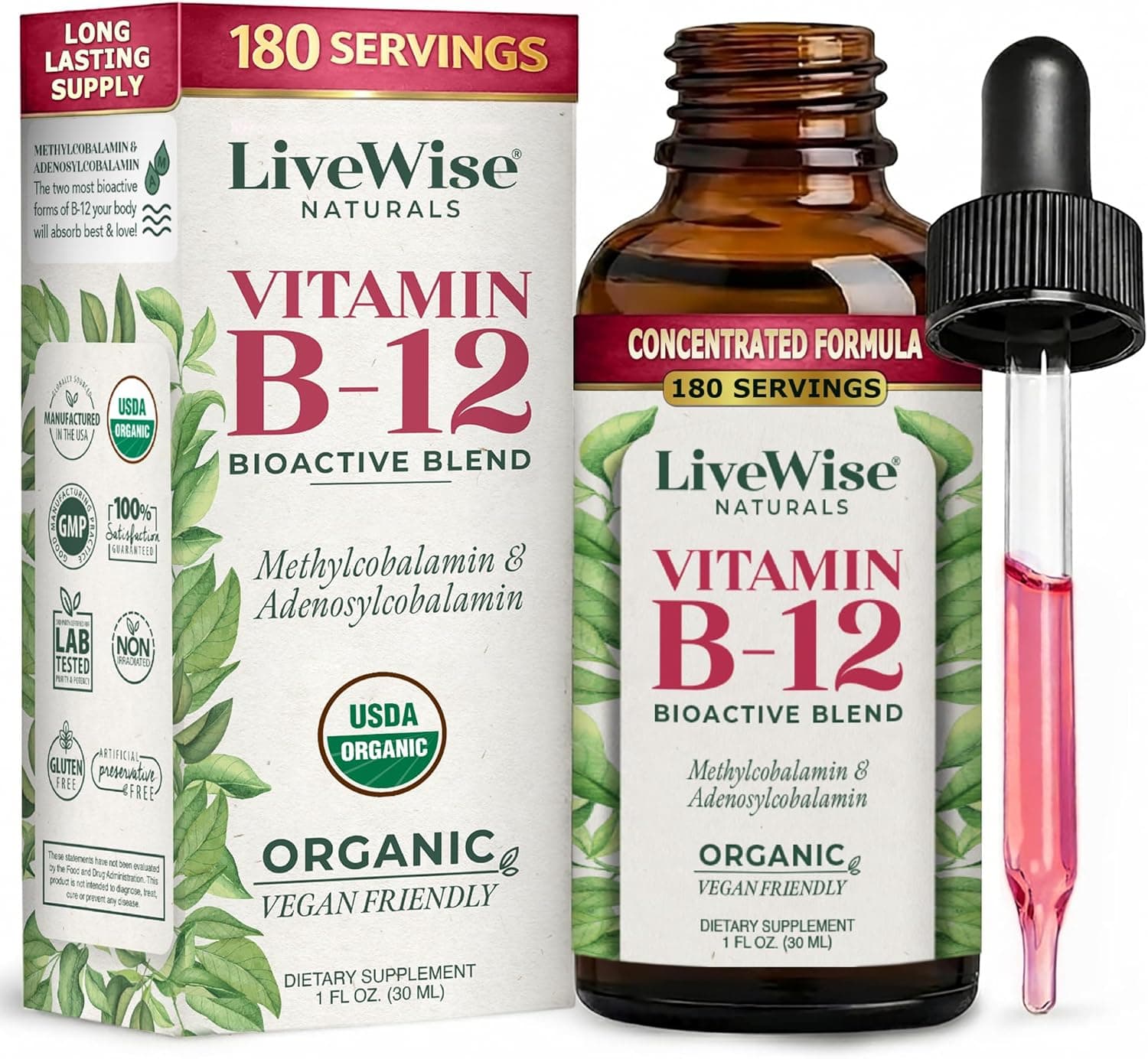 Organic Vitamin B12 1000 mcg Sublingual Liquid Drops…