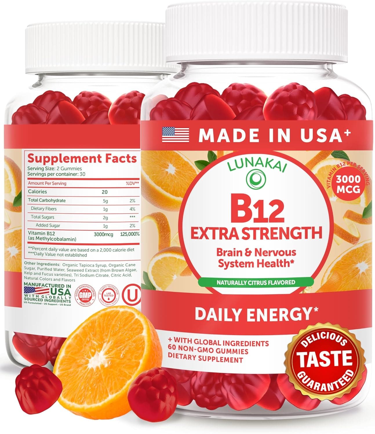 Lunakai USA Made Vitamin B12 Gummies 3000mcg