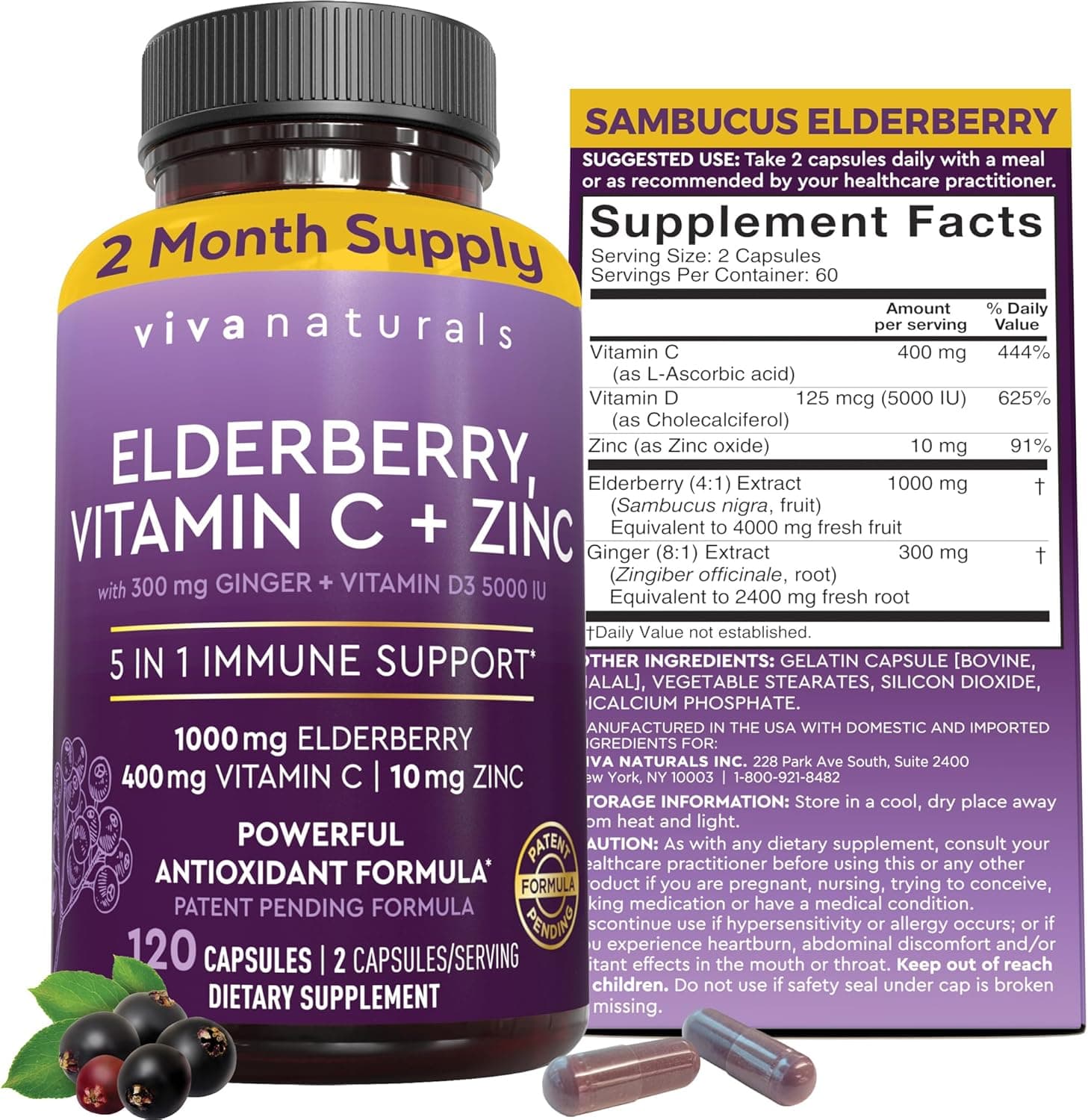 Viva Naturals Elderberry with Vitamin C and Zinc for Adults…