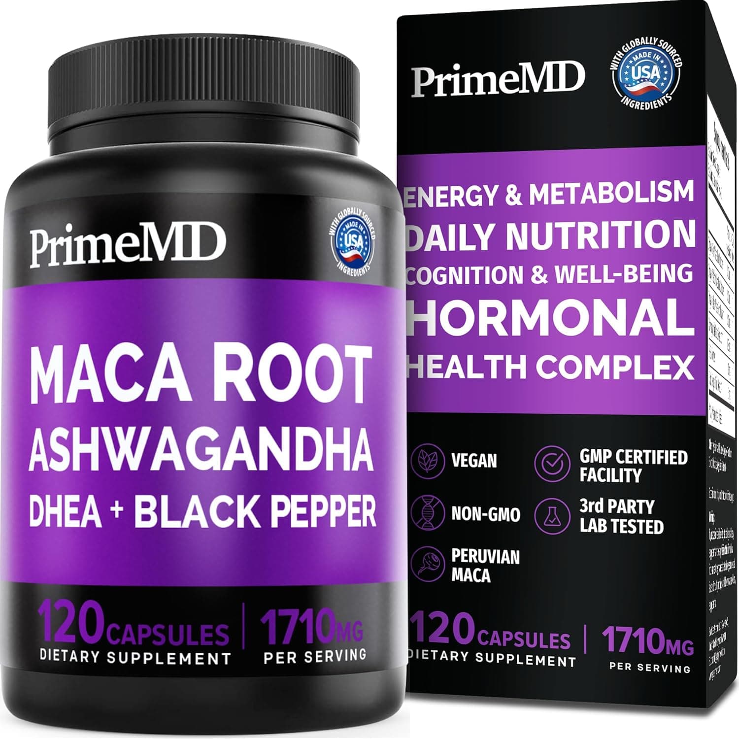 6-in-1 Organic Maca Root Ashwagandha Capsules 1710mg with DHEA…