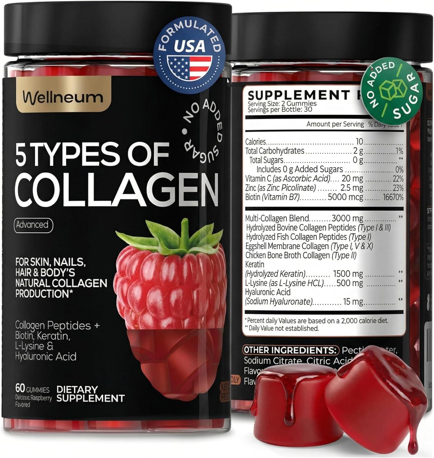 Collagen Peptides Gummies Sugar Free 3000mg Multi Collagen…