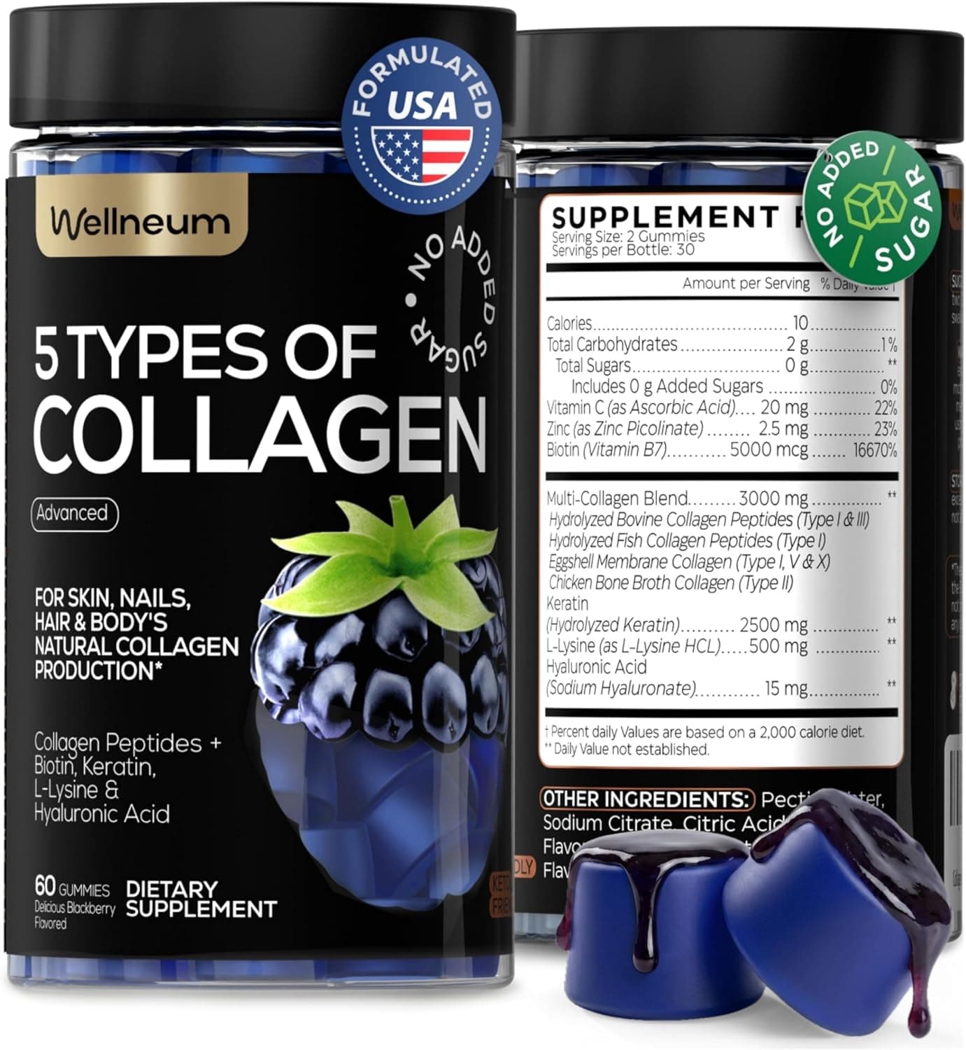 Collagen Peptides Gummies Sugar Free 3000mg Multi Collagen…