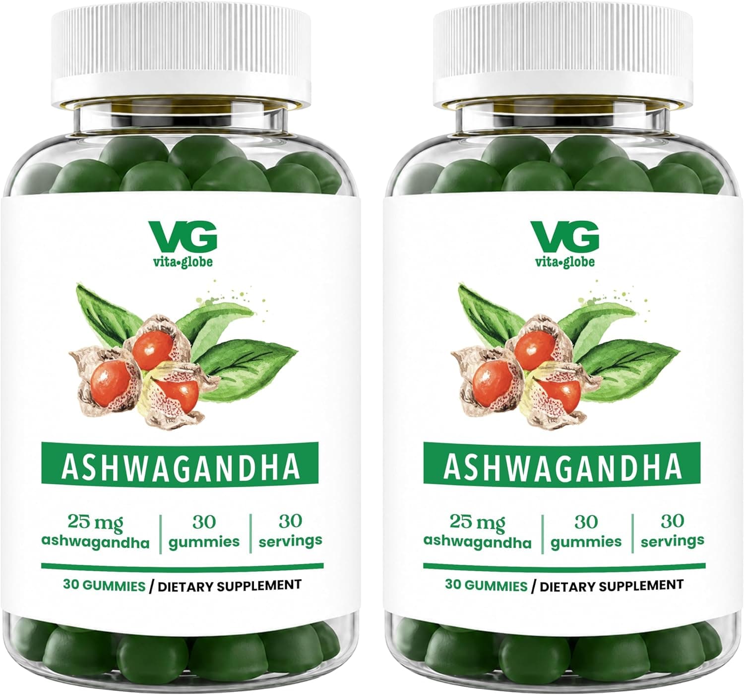 VITA GLOBE Ashwagandha Gummies 25mg with Vitamin D2 100mcg…