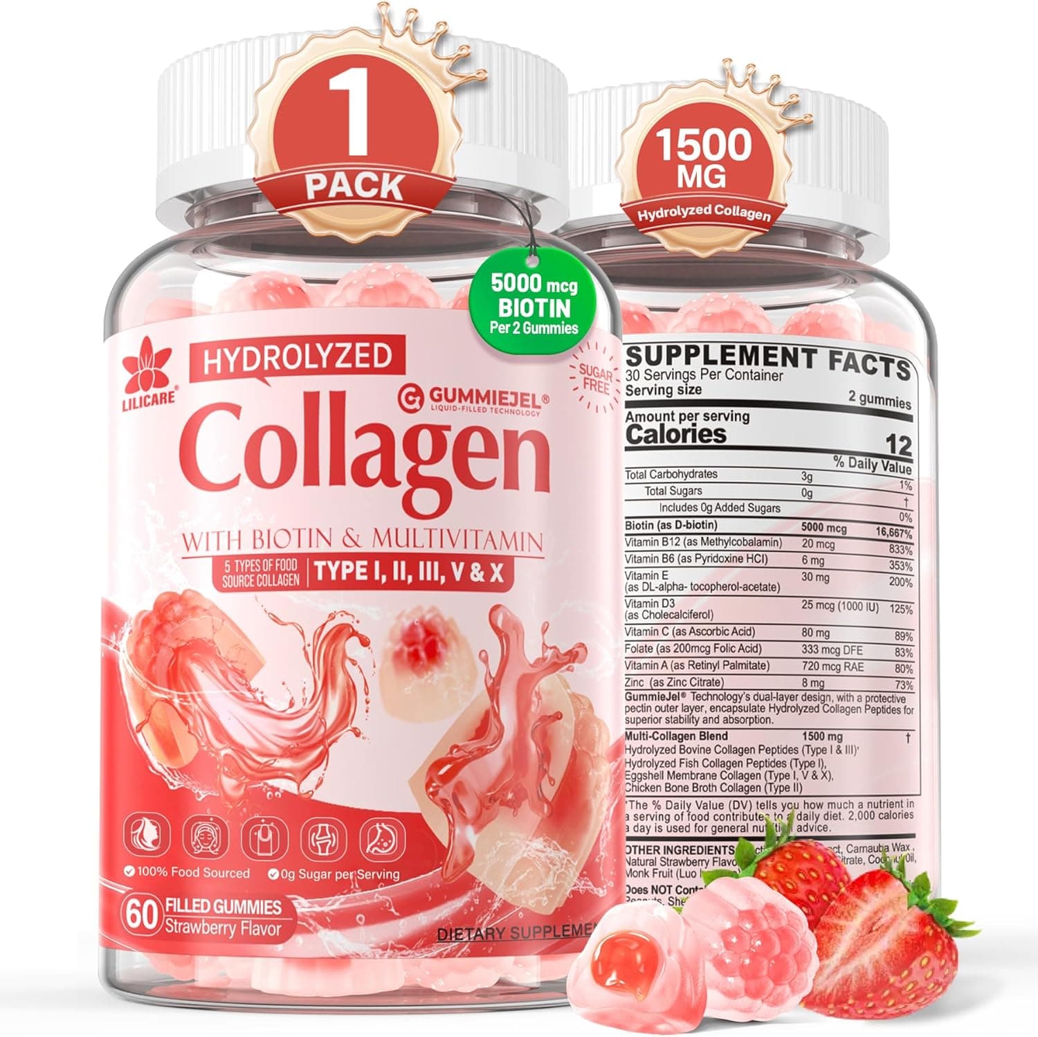 Collagen Peptide Gummies for Women & Men Sugar-Free