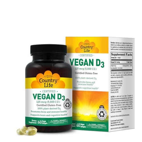 Country Life Vegan D3 5000 IU – Plant-Derived Vitamin D3…