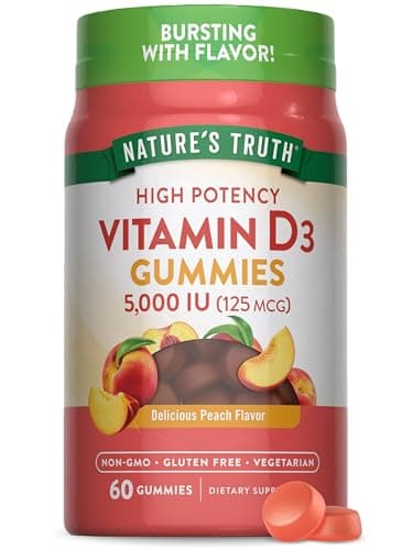 Nature's Truth Vitamin D3 Gummies | 5000 IU | 60 Count | Peach…
