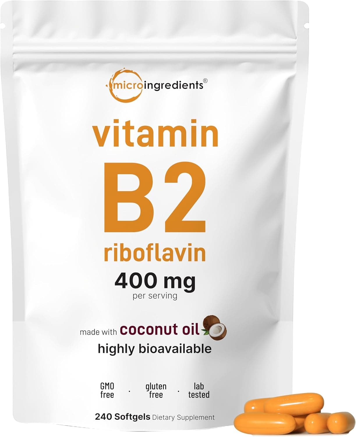 Vitamin B2, Riboflavin 400mg | 240 Softgels with Coconut Oil…