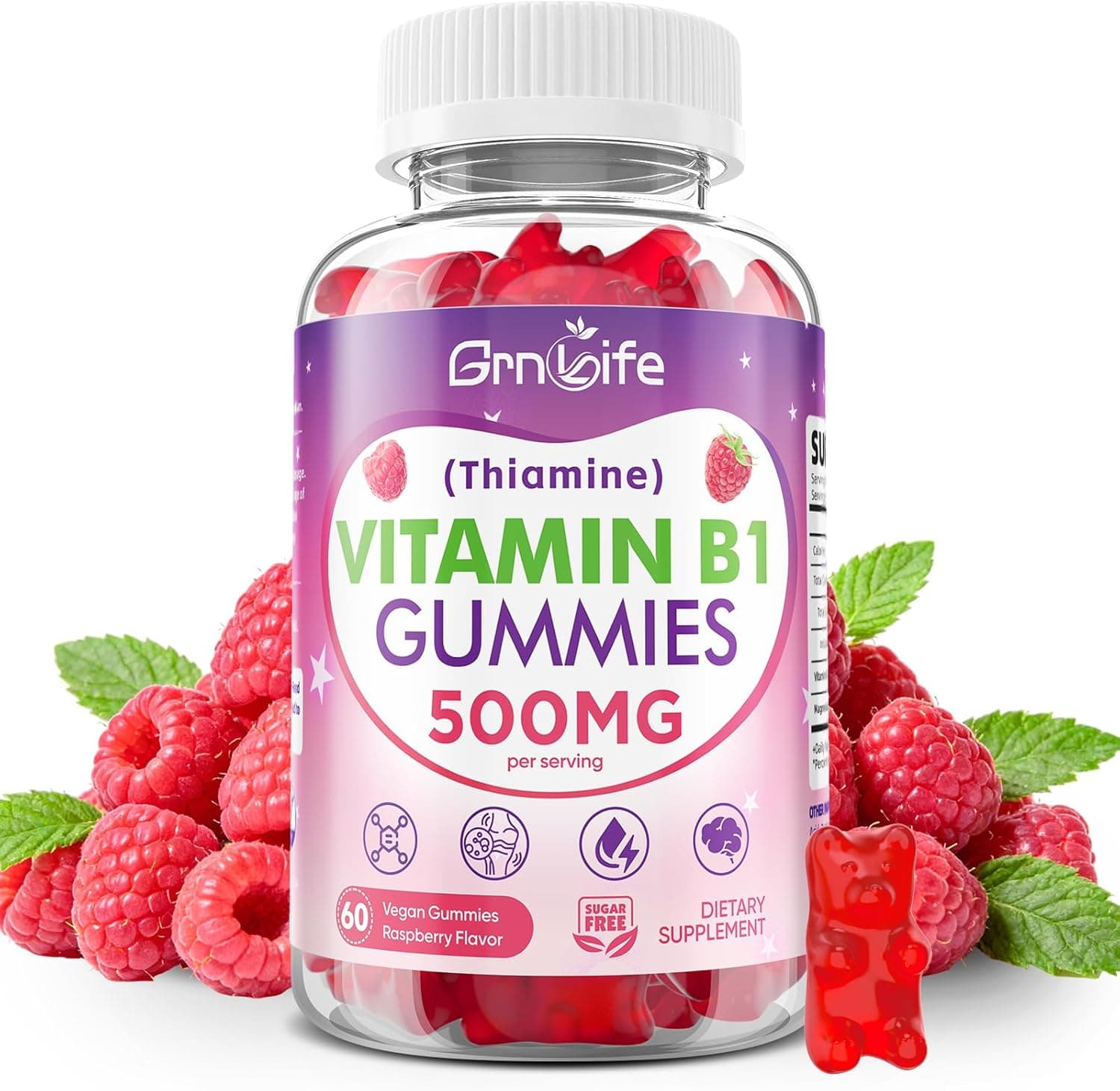 Vitamin B1 Gummies 500mg for Adults & Kids – High Potency…