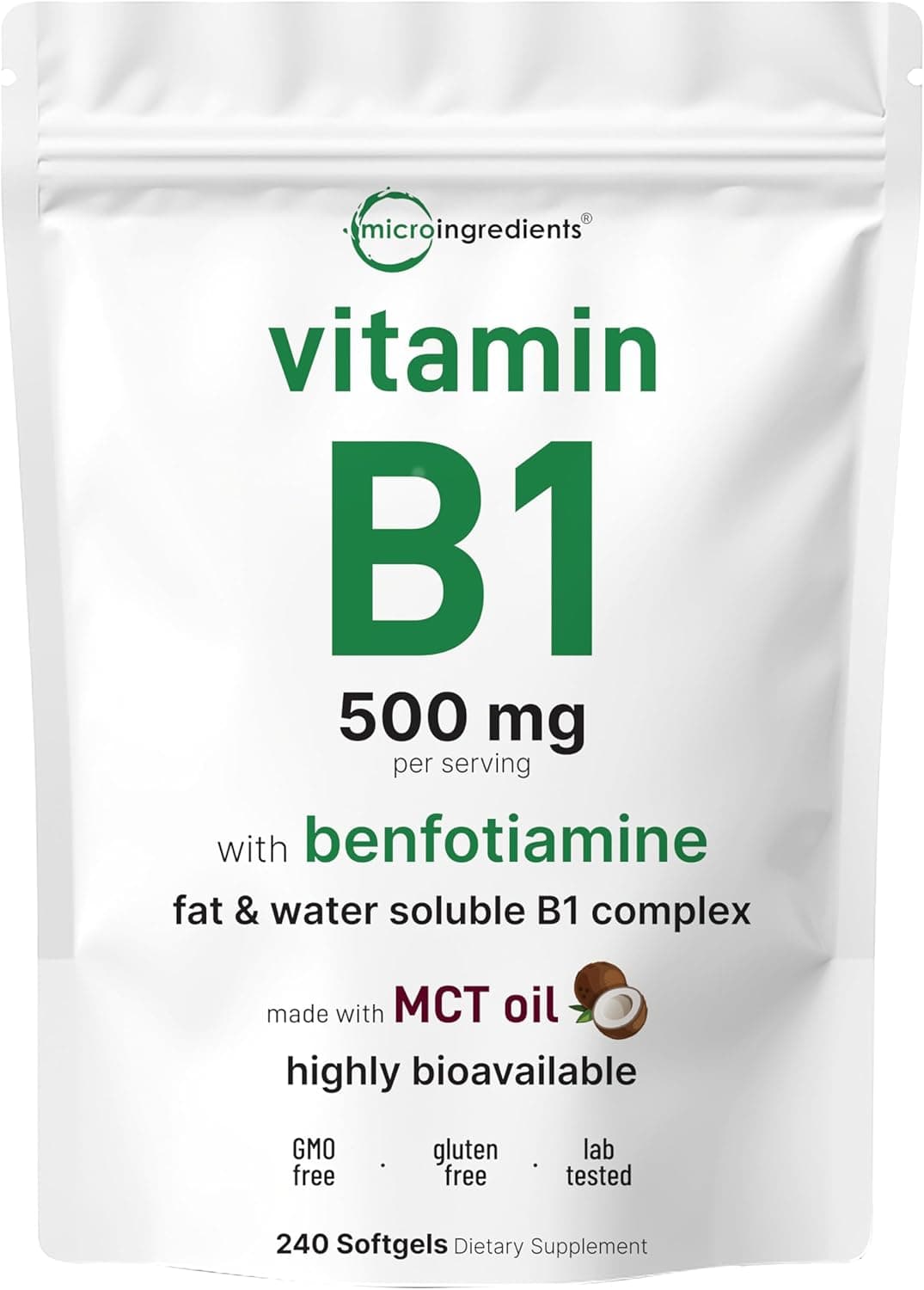 Micro Ingredients Vitamin B1 Thiamine 500mg with Benfotiamine…