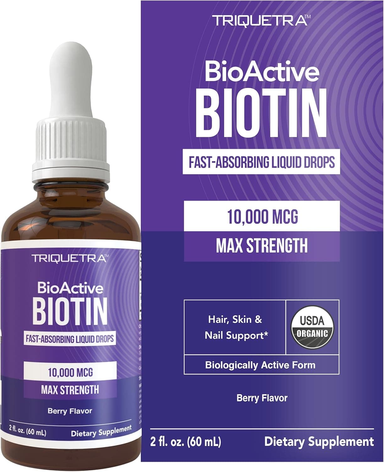 Liquid Biotin 10,000mcg Drops for Women – Organic USP Grade…