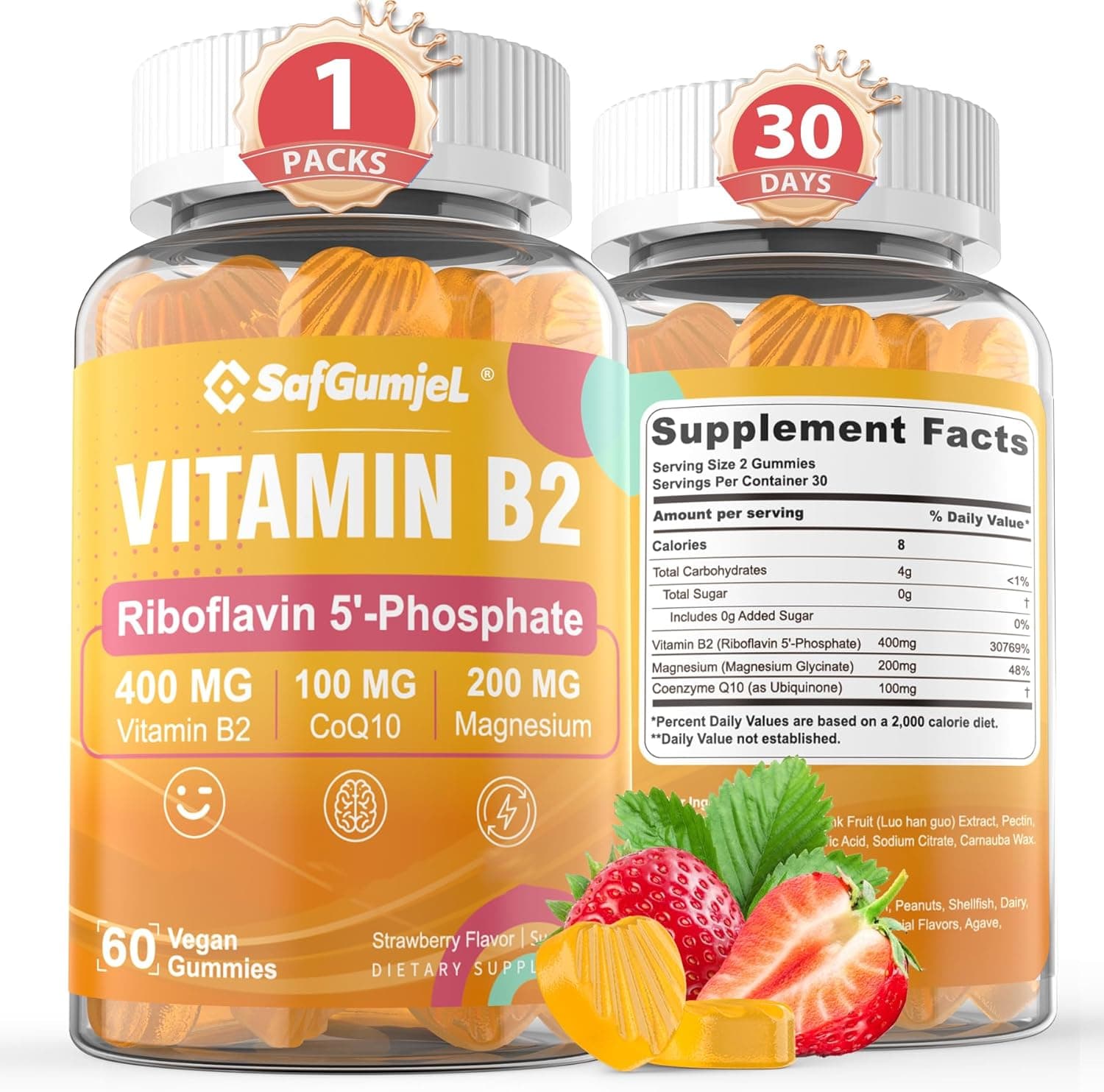 Vitamin B2 Gummies | Riboflavin 400mg with Magnesium & CoQ10…