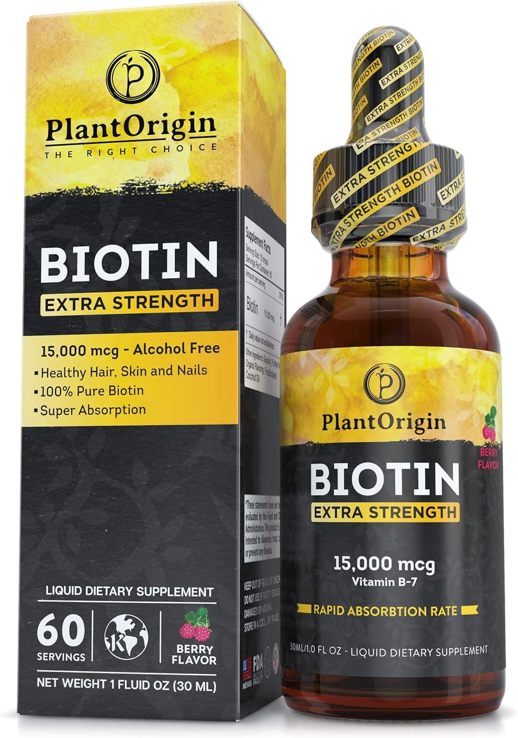 Liquid Biotin 15,000 MCG – Hair Growth, Skin & Nails Support…